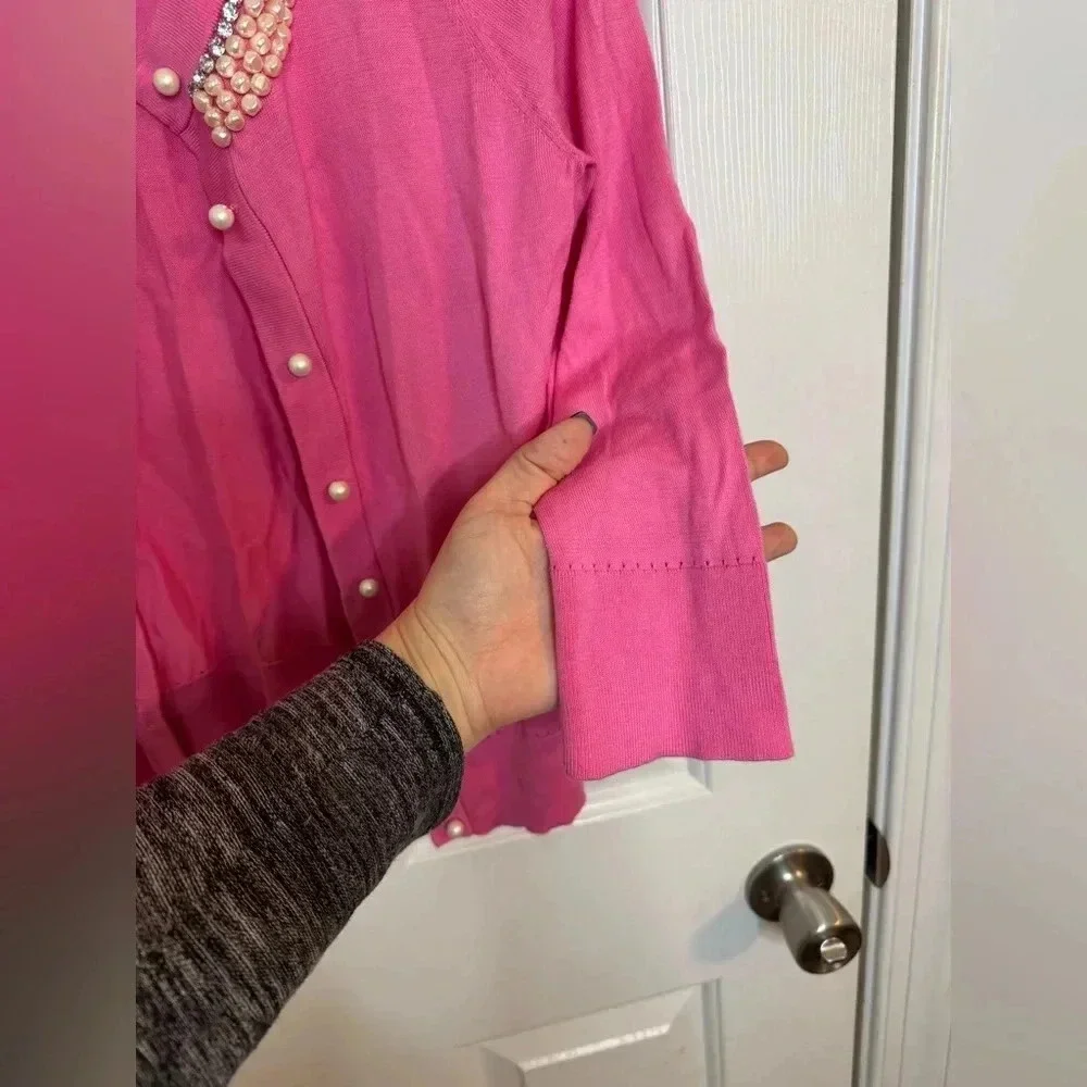 Kate Spade cardigan size medium pearl beaded Tula pink white